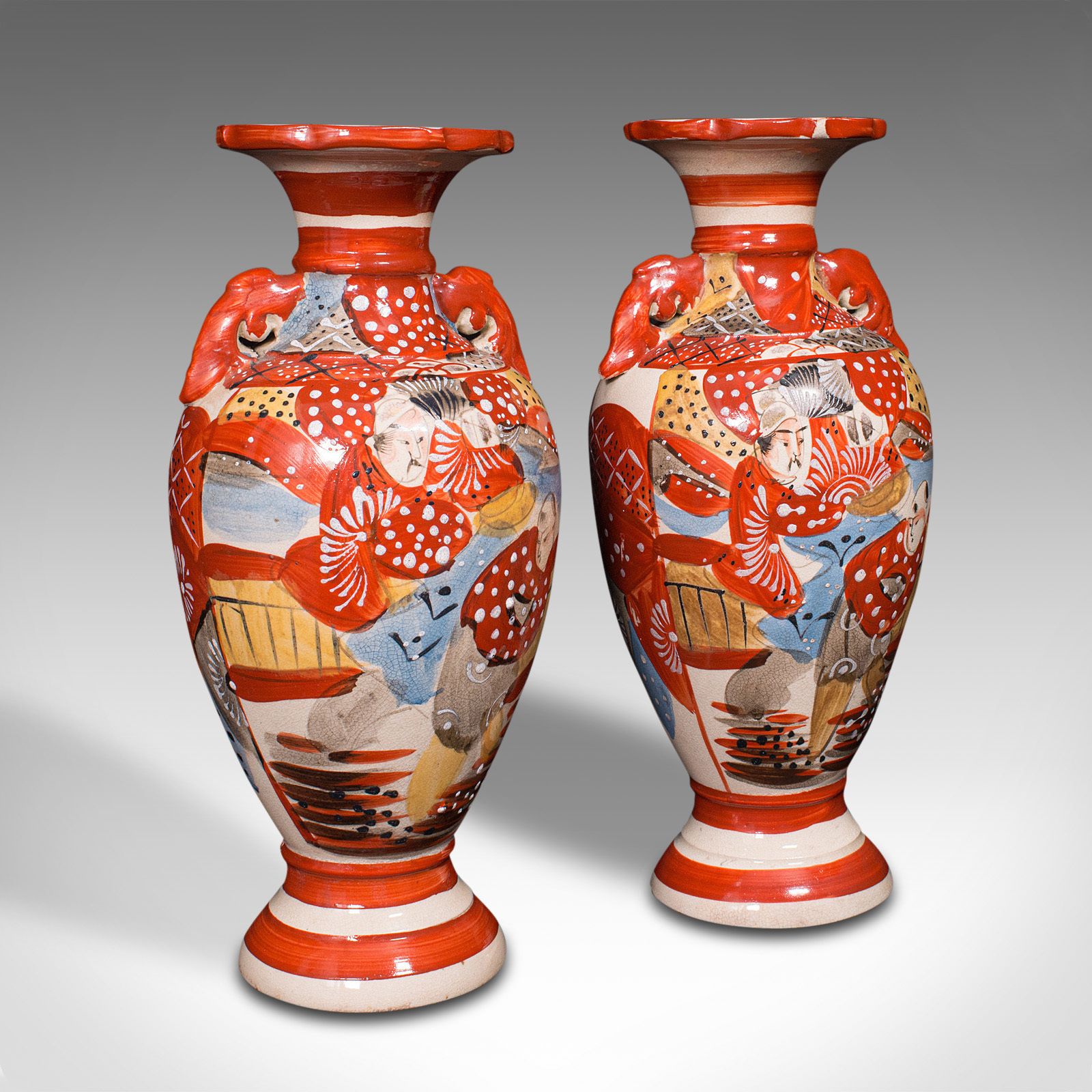 Pair Of Antique Imari Vases, Japanese, Hand Painted, Meiji, C.1900