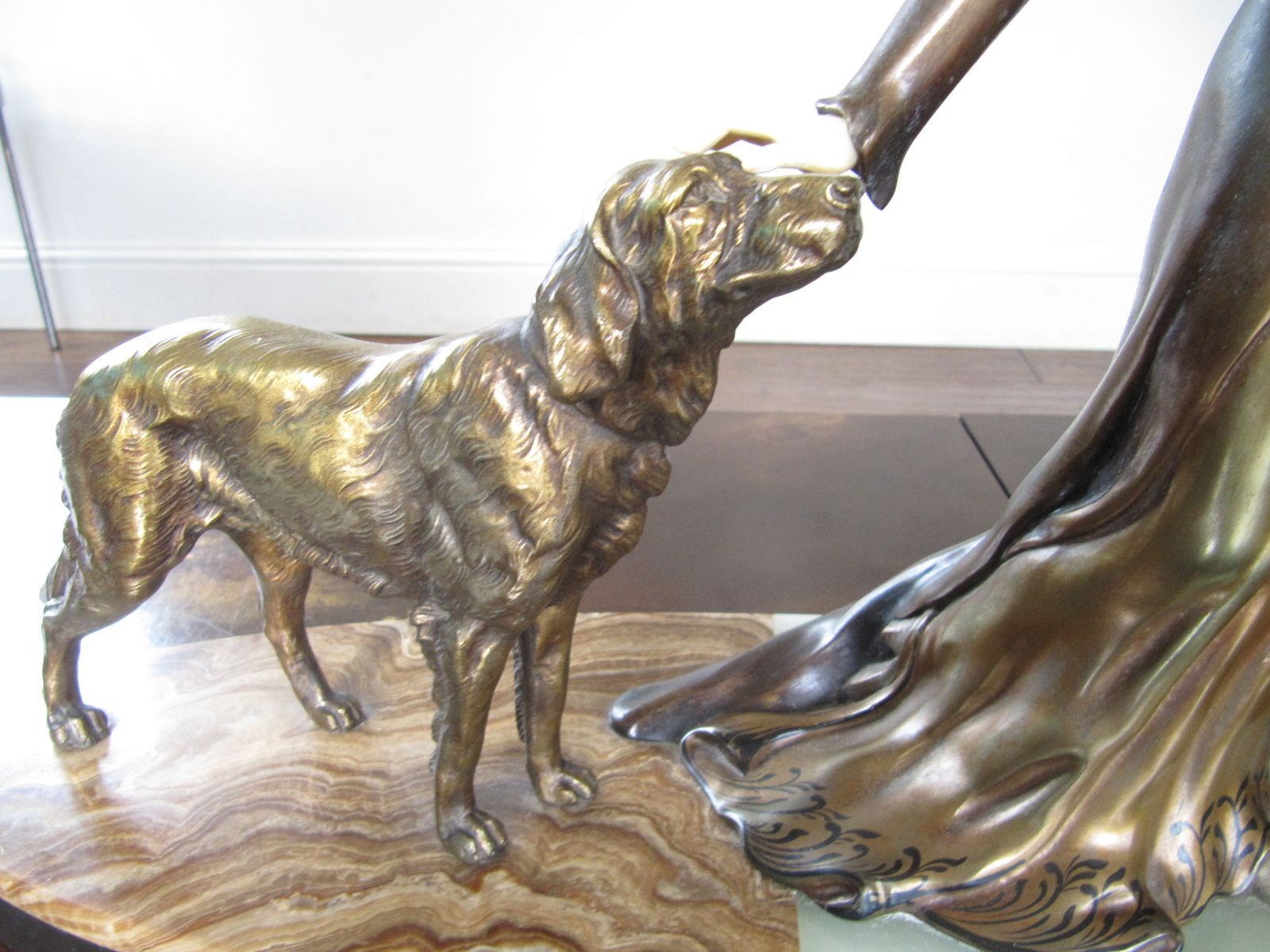 Art Deco Genuine Antique Figurine & Dogs Limousin Large Magnificent 65cm Wide photo buy