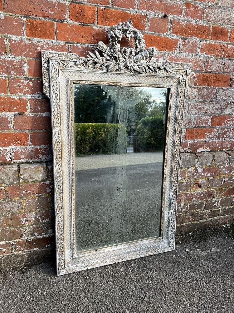 A Wonderful Good Size Antique French 19th Century Carved Wood & Gesso Painted Mirror