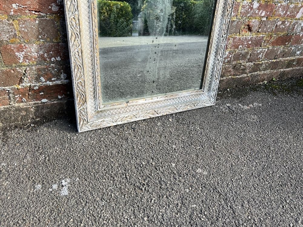 A Wonderful Good Size Antique French 19th Century Carved Wood & Gesso Painted Mirror photo for sale