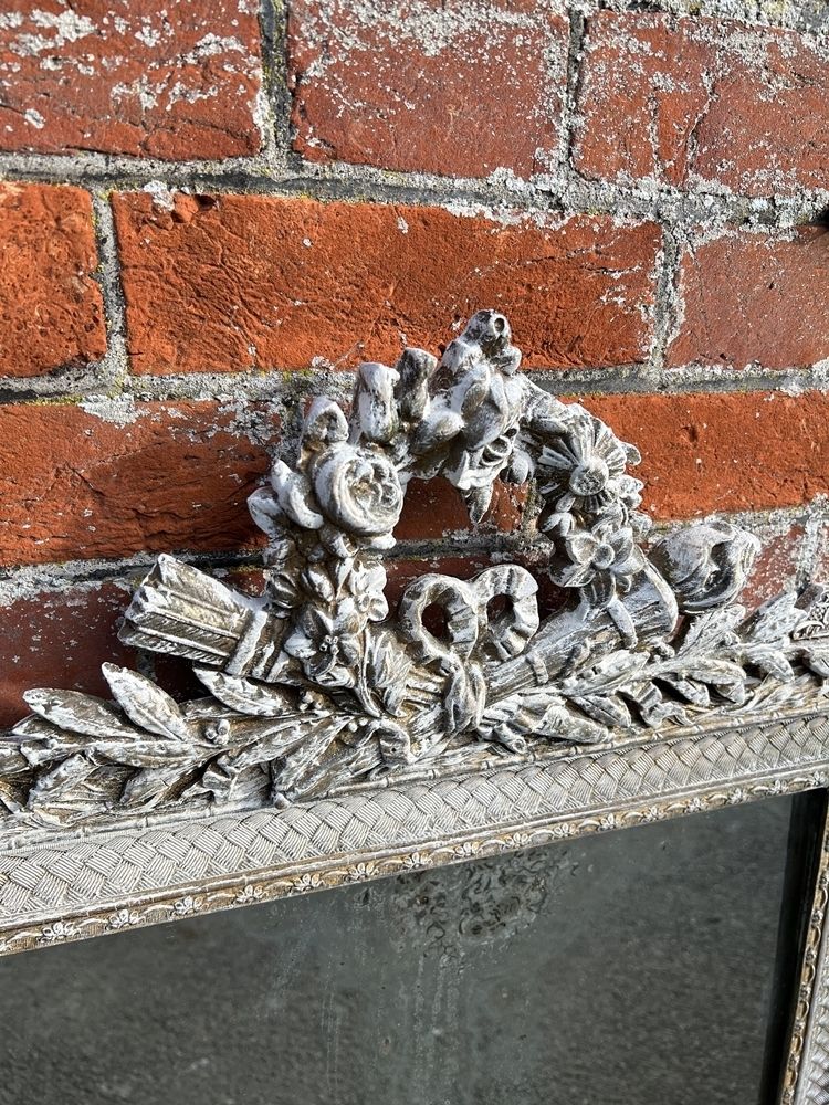 A Wonderful Good Size Antique French 19th Century Carved Wood & Gesso Painted Mirror photo 595.0