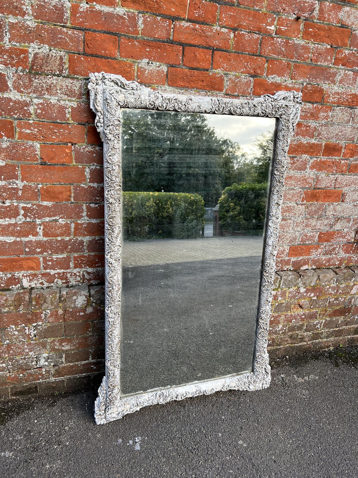 A Wonderful Large Antique French 19th Century Carved Wood & Gesso Slightly Distressed Painted Mirror photo 750.0