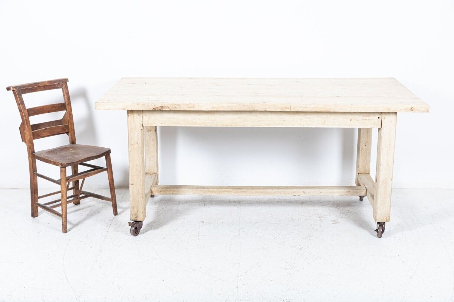 French Bleached Oak Table On Castors photo 2243.0