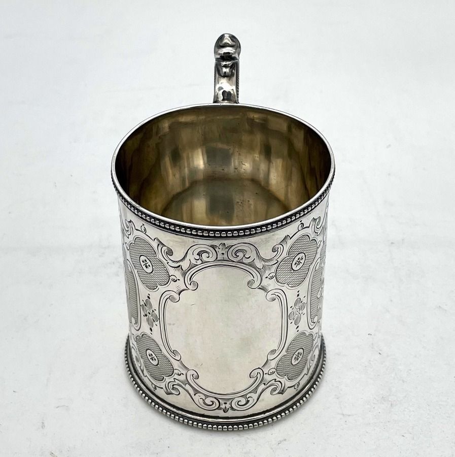 Victorian Sterling Silver Christening Mug London 1857 Richard Martin & Ebenezer Hall photo for sale