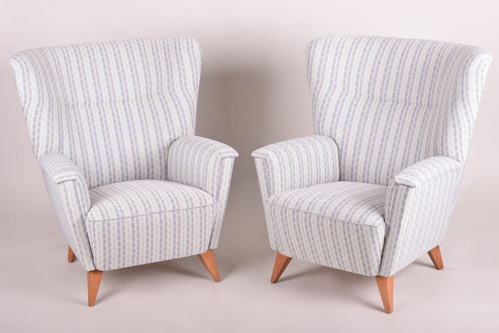White Midcentury Armchairs, Made In 1950s Czechia And Fully Restored. Oak