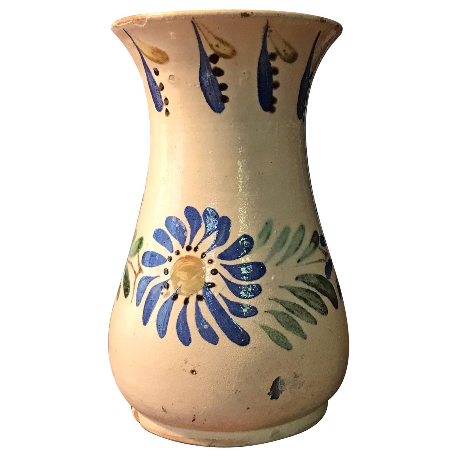 Folk Vase Ceramic Pottery Vase With Wear Marks, Marked 'Tata Lénárd'