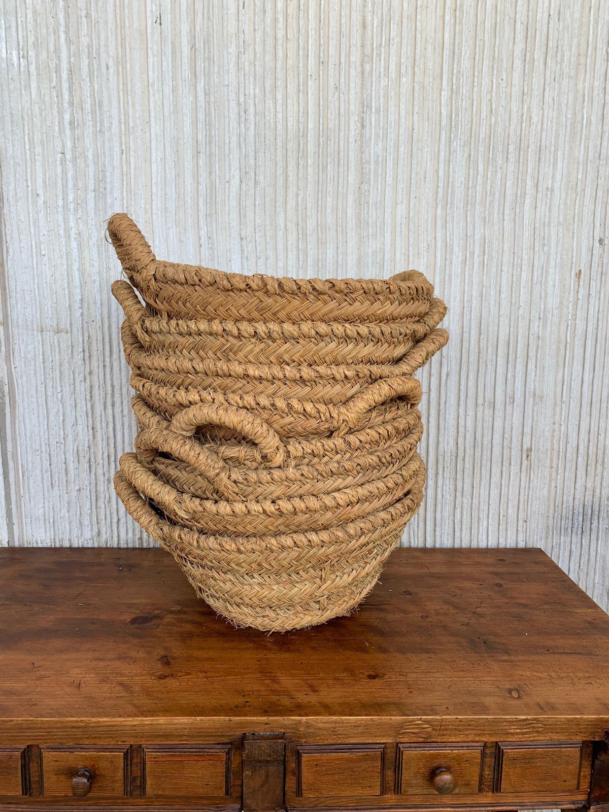 Set Of 8 Spanish Woven Wicker Olive Grape Harvest Basket photo vinterior