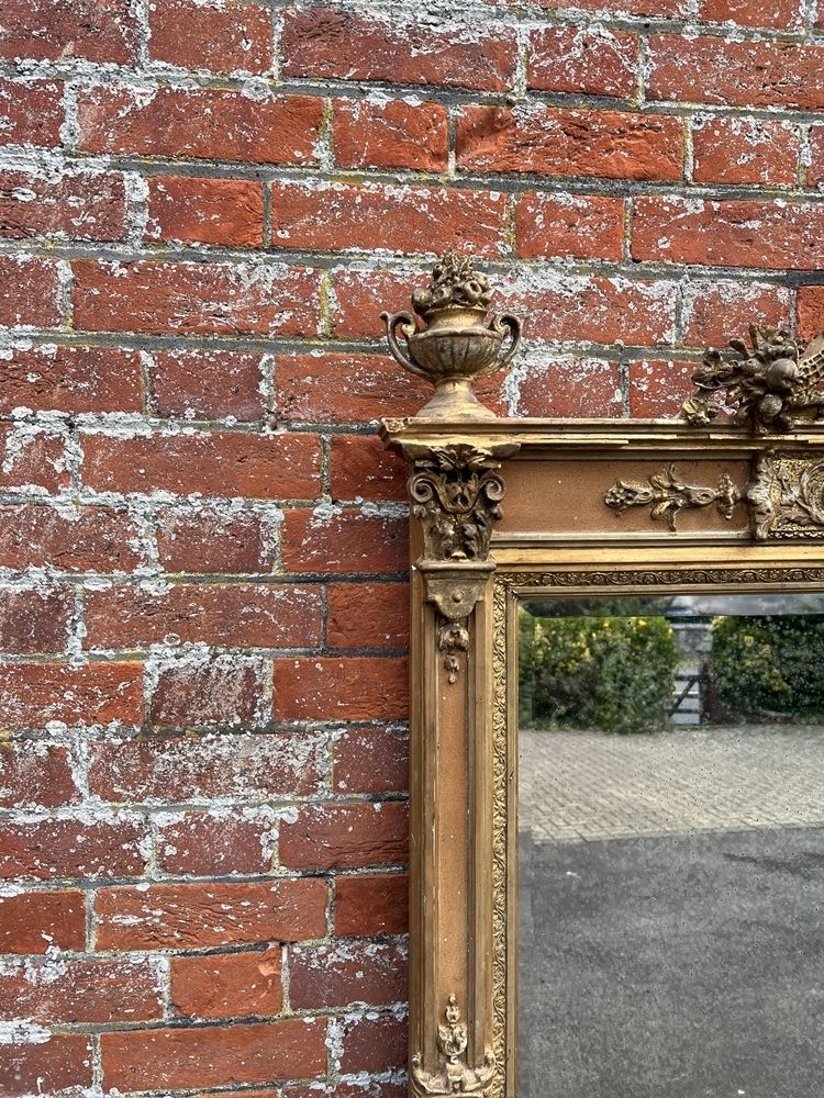 An Exceptional Large Antique French 19th Century Carved Wood & Gesso Original Gilt & Painted Mirror photo furniture