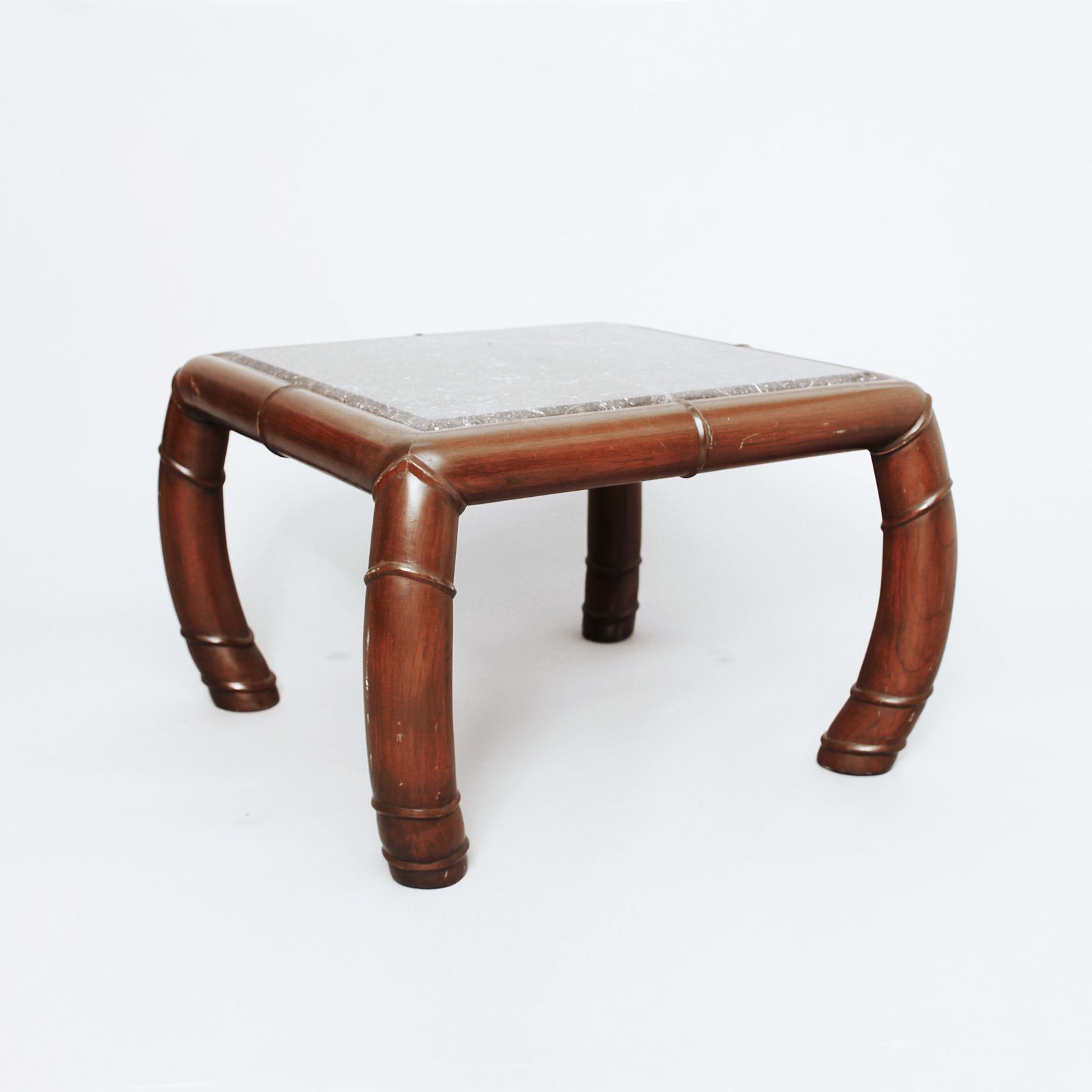 2 Faux Bamboo Grey Marble Side Coffee Tables Mid Century Hollywood Regency photo vinterior