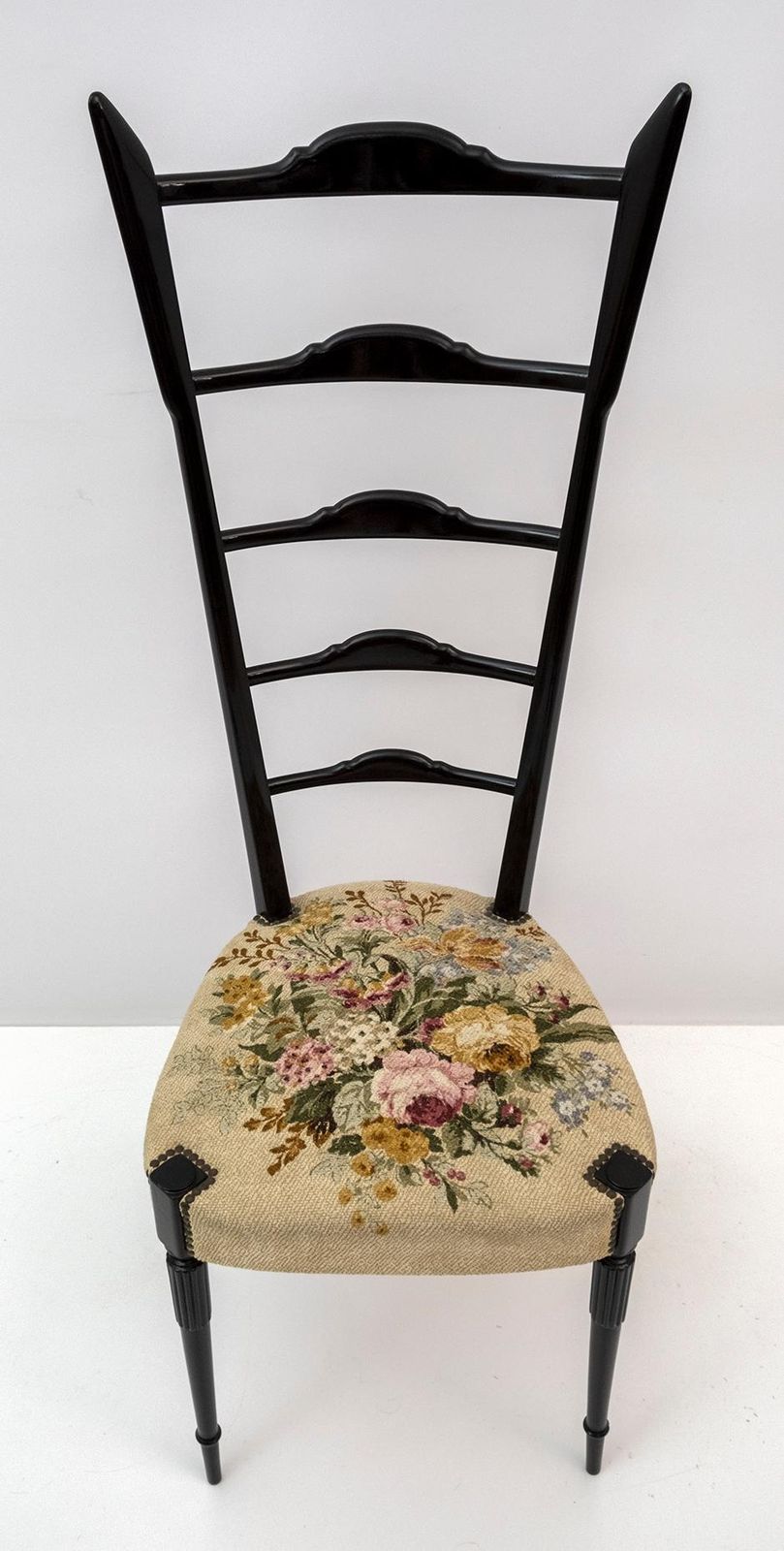 Pair Of Chiavari Gio Ponti Style Mid Century Modern Italian High Back Chairs 50s photo vintage