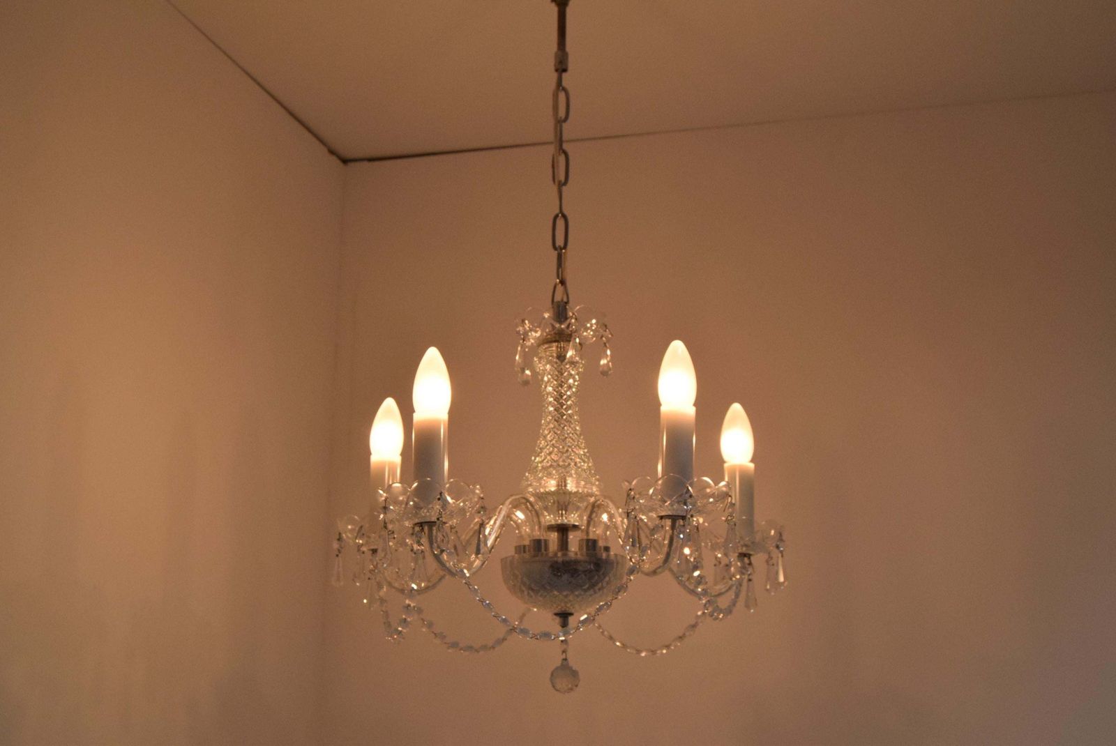Mid Century Crystal Glass Chandelier By Kamenicky Senov,1960's. photo for sale