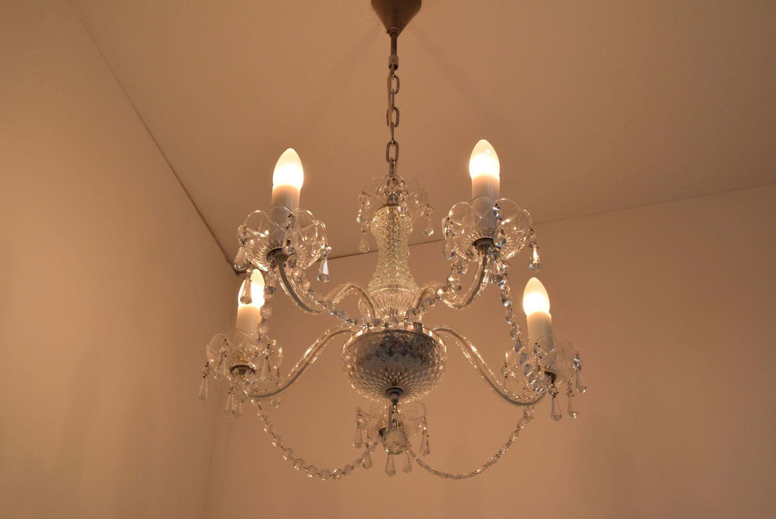 Mid Century Crystal Glass Chandelier By Kamenicky Senov,1960's. photo Lighting