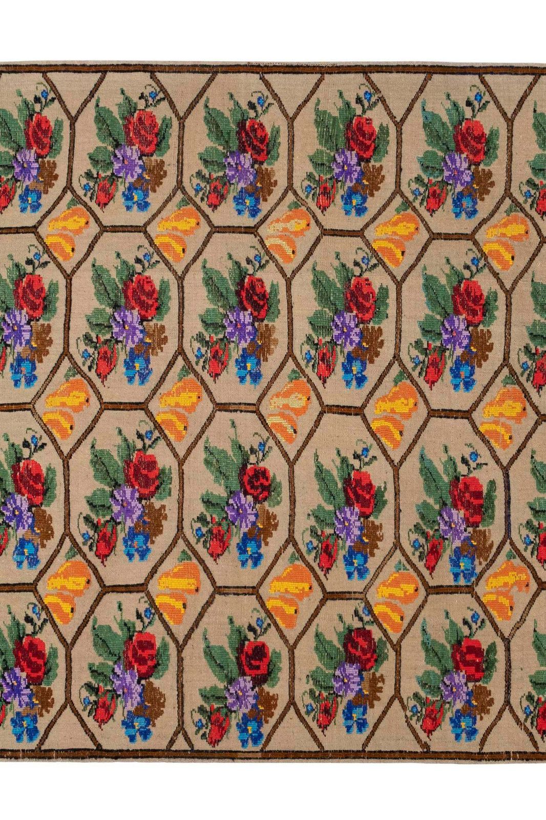 Vintage French Decor Aubusson Kilim Rug With Floral Design 4'11" X 6' photo 548.0