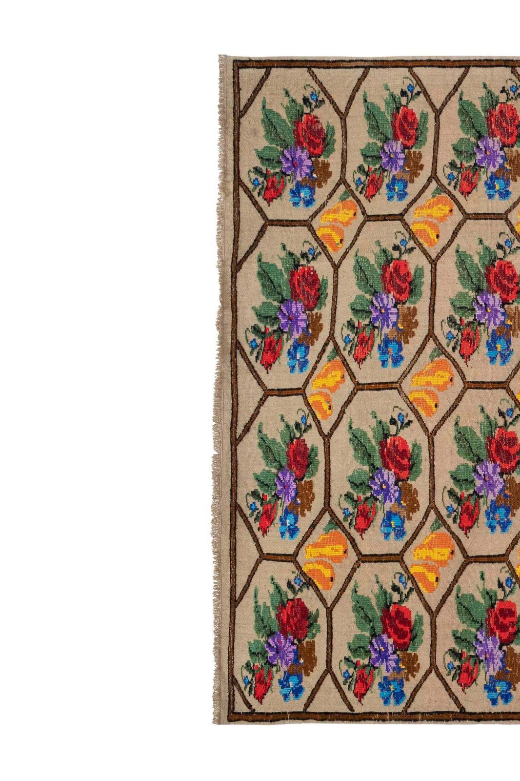 548.0 Vintage French Decor Aubusson Kilim Rug With Floral Design 4'11" X 6' photo