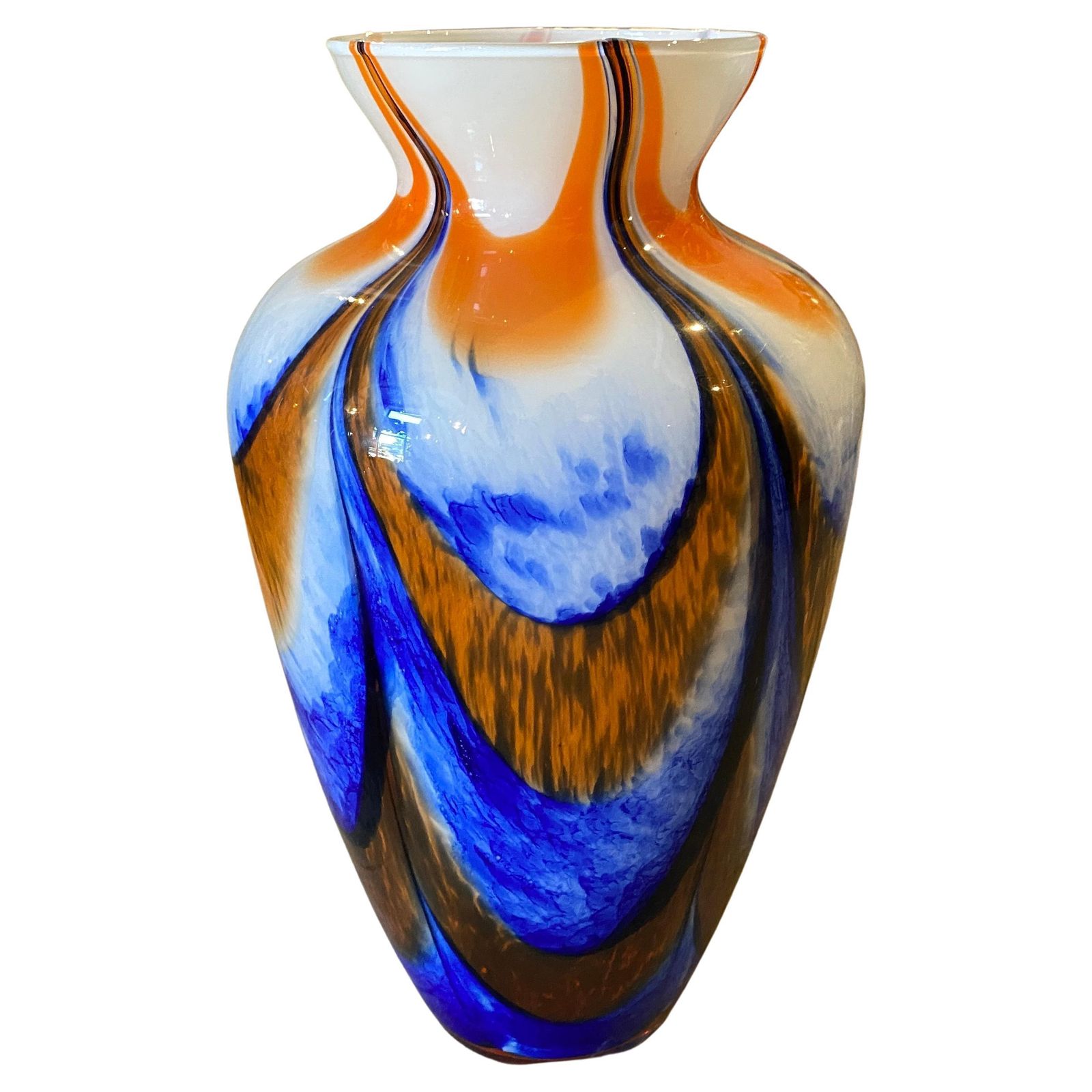 1970s Mid Century Modern Carlo Moretti Orange And Blue Murano Glass Vase