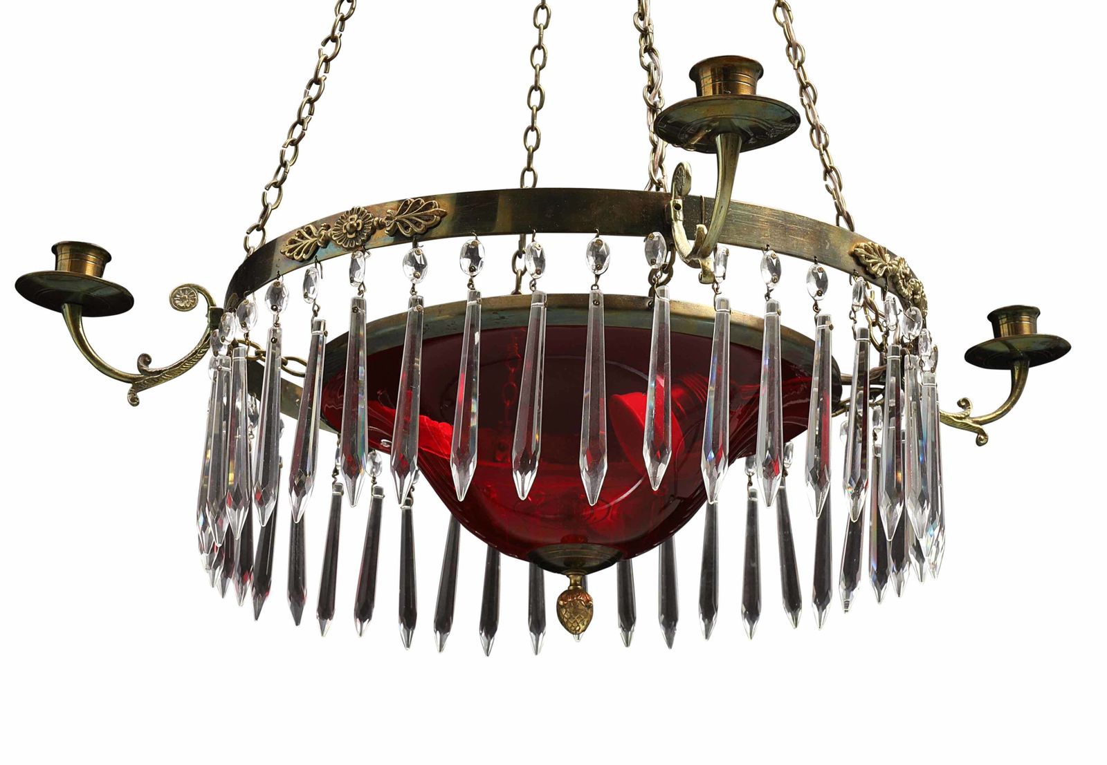 Antique 4 Arm Crystal Empire Chandelier With Red Glass 1900's photo furniture