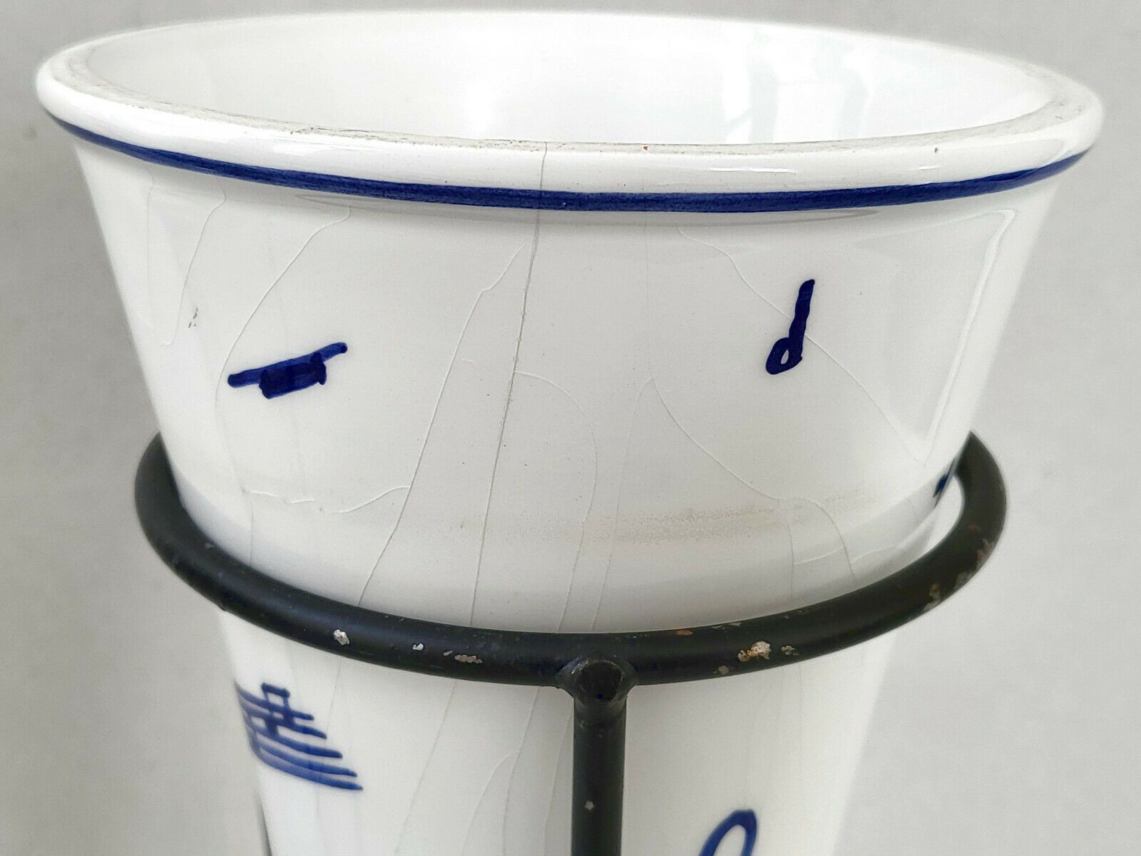 Pair Of Vintage Vases 1950 Ceramic Tripod Foot Music Notes & Metal 50s photo for sale