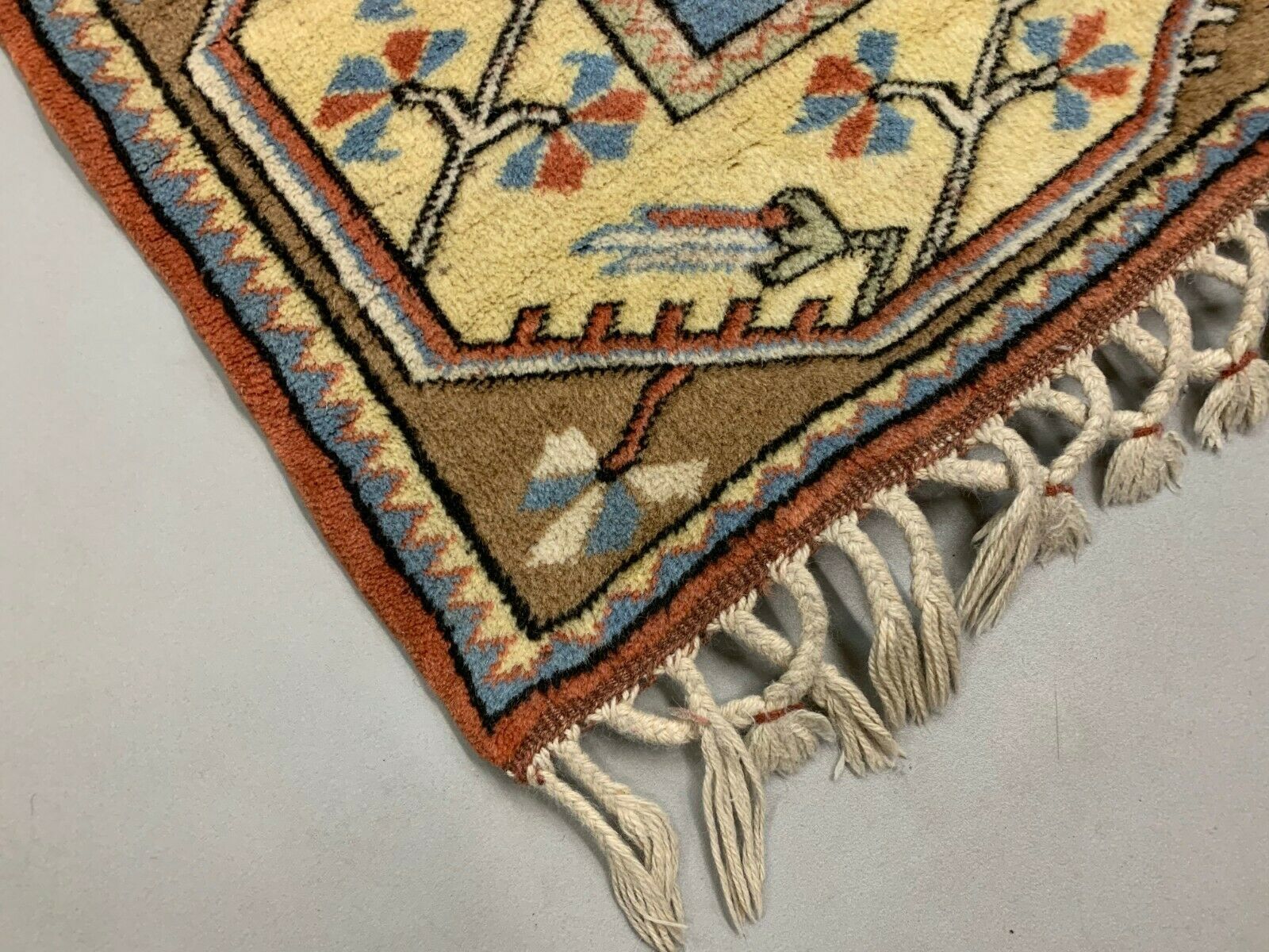 Old Turkish Milas Rug 200x121 Cm Old Vintage Carpet Ushak Region Blue Beige Rust photo 435.0