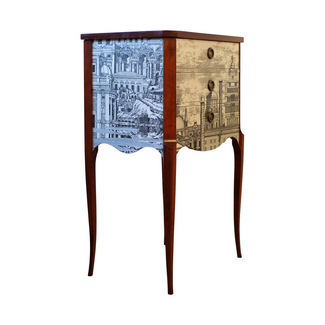 Louis XV Style Chest With Fornasetti Pattern Of Ancient Rome And Wooden Top photo furniture