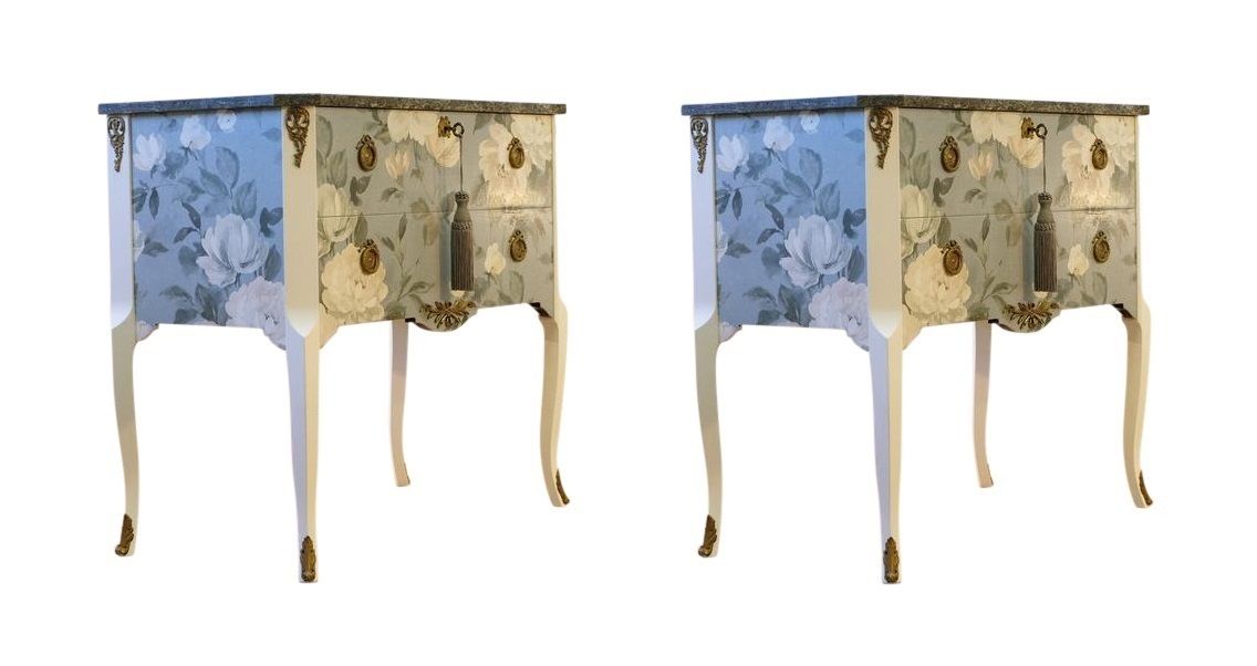 Classic Gustavian Louis XV Style Chests With Floral Pattern photo for sale