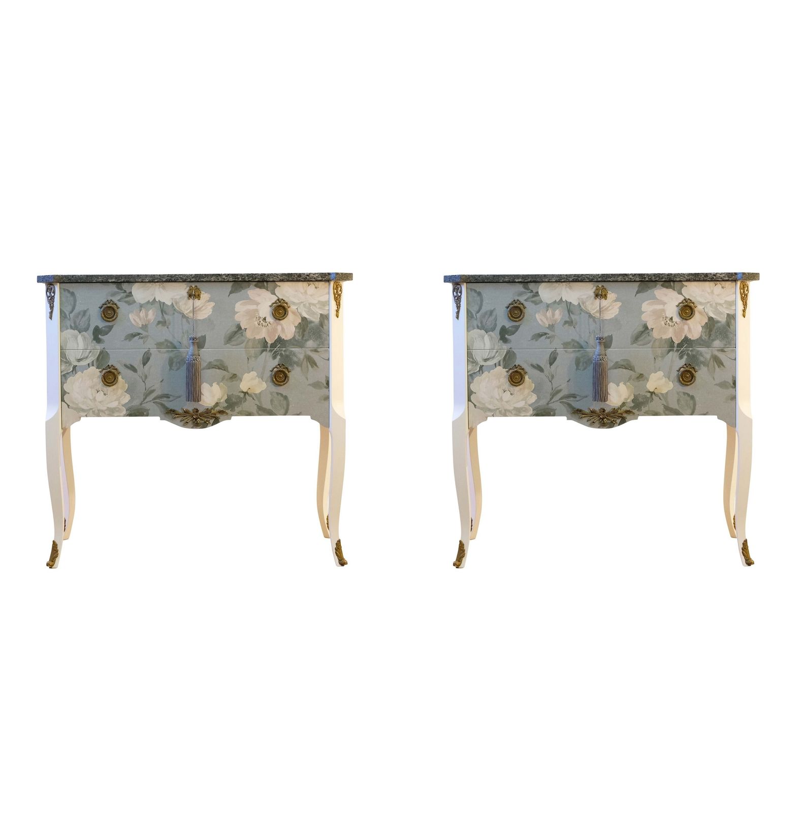 Classic Gustavian Louis XV Style Chests With Floral Pattern