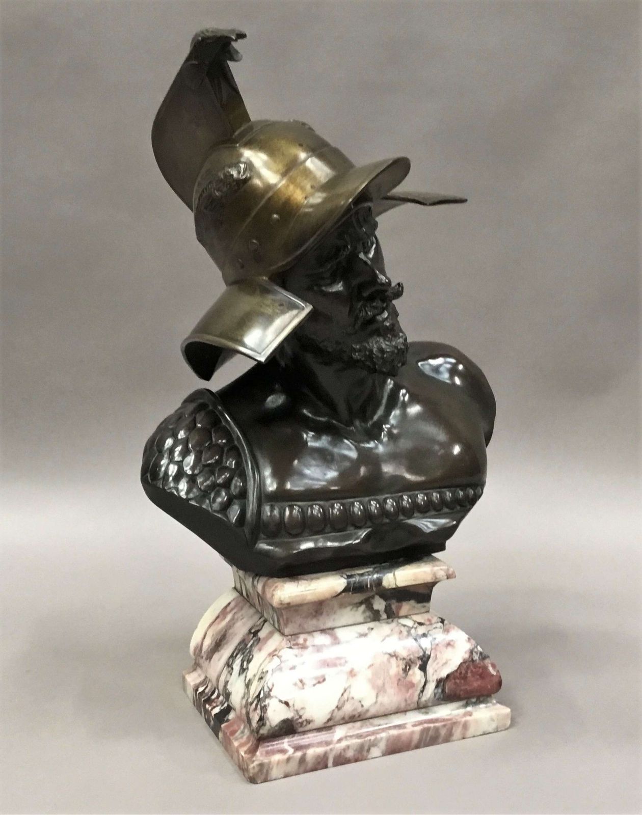 Large C19th Bronze Bust Of Roman Gladiator photo 3025.0
