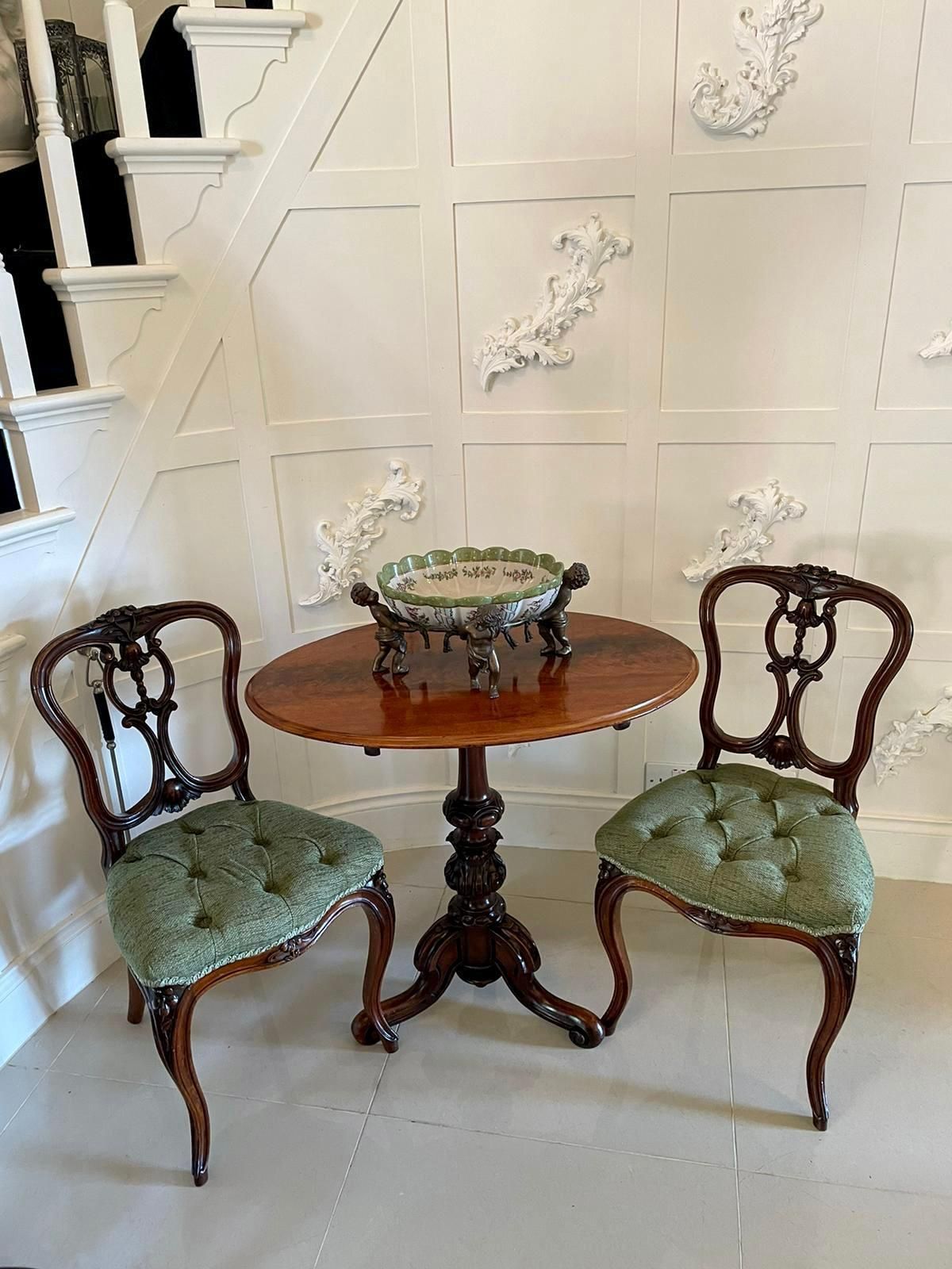 Fine Quality Antique Victorian Set Of Four French Carved Walnut Side Chairs photo for sale