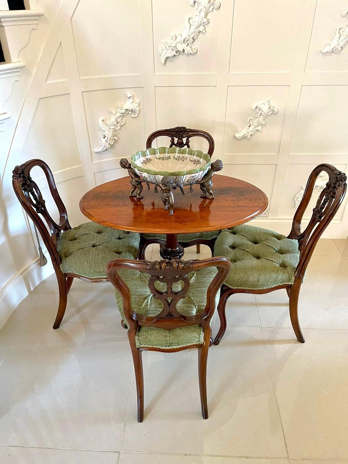 Fine Quality Antique Victorian Set Of Four French Carved Walnut Side Chairs photo vintage