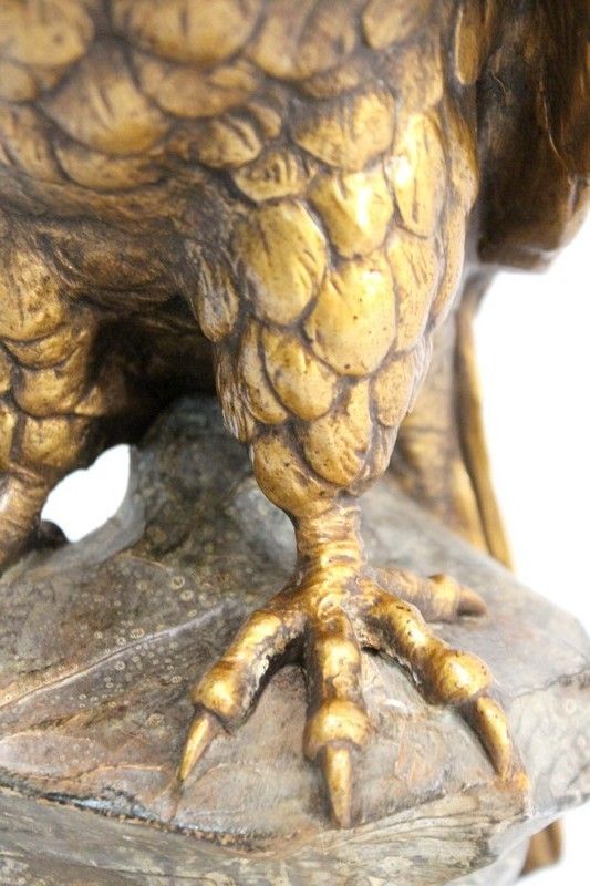 Plaster Sculpture Of A Raptor On His Rock, After P. Balestra   Early 20th Century photo vintage