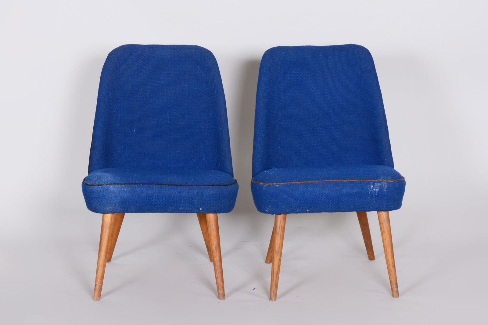 Set Of 2 Blue Mid Century Armchairs, Made In 1950s Czechia. Ash, Original. photo for sale