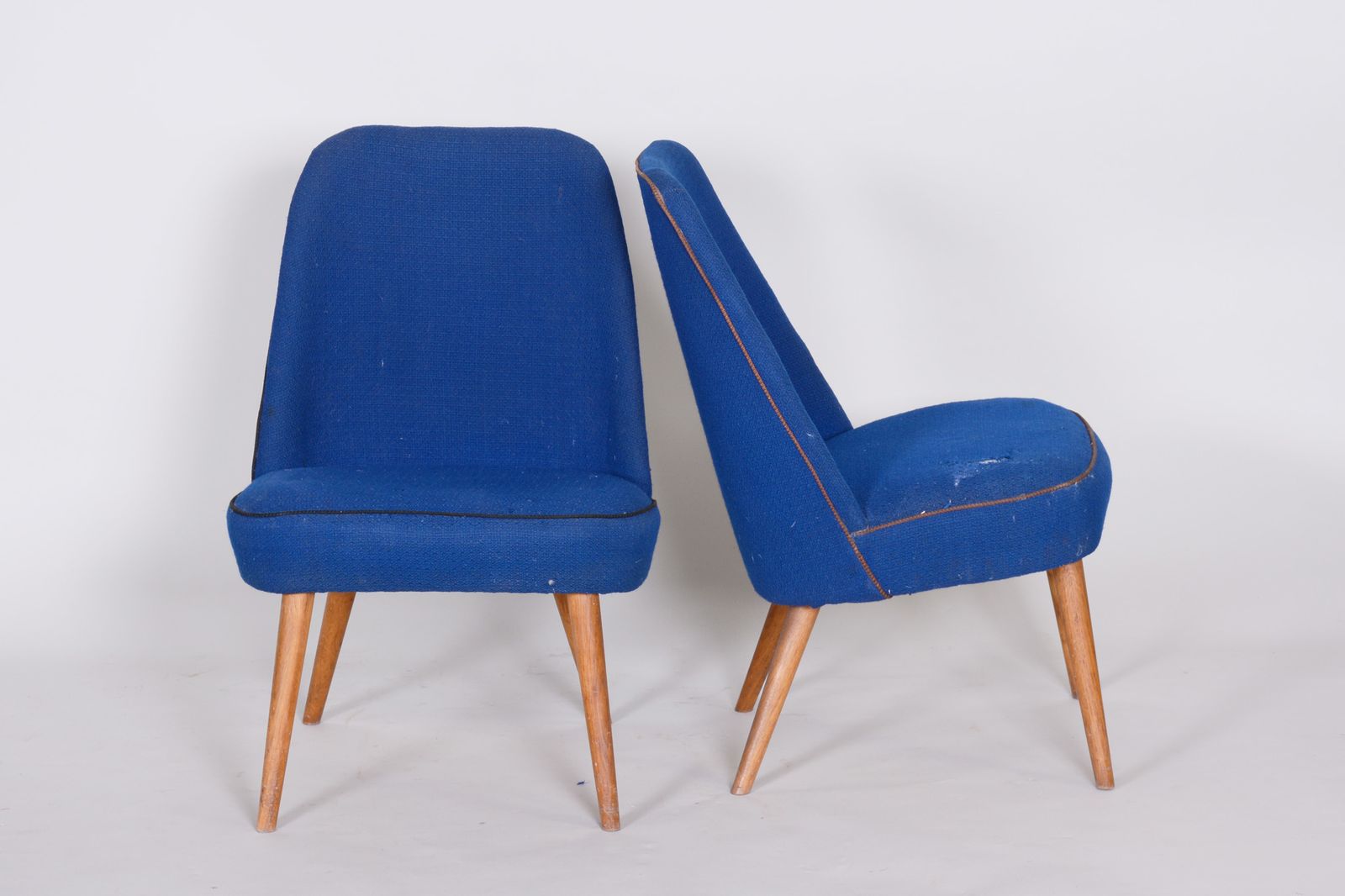 Set Of 2 Blue Mid Century Armchairs, Made In 1950s Czechia. Ash, Original. photo vinterior