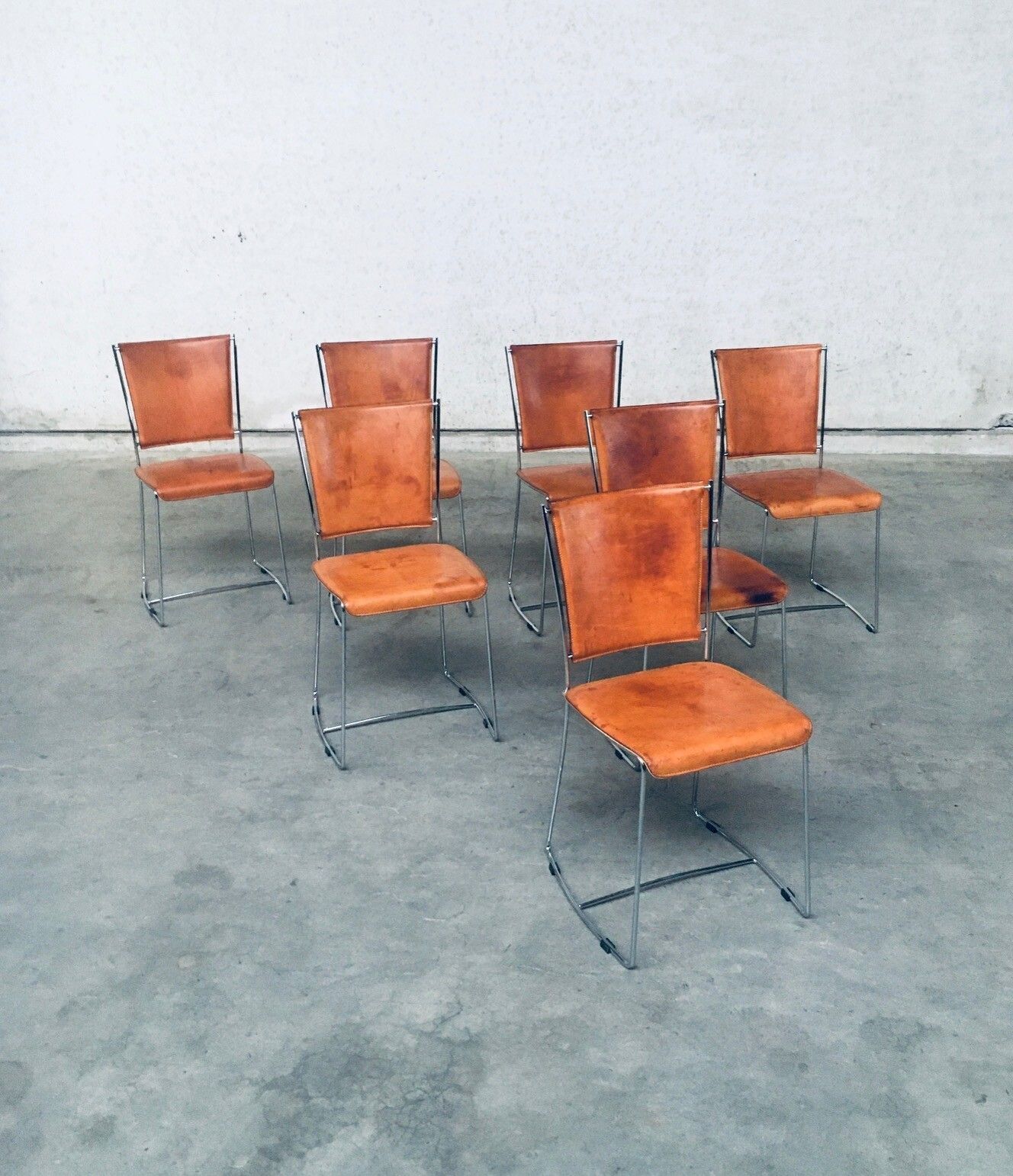 Postmodern Italiaans Design Lederen Eetkamerstoelen Set Van Segis, Italië, Jaren 1990