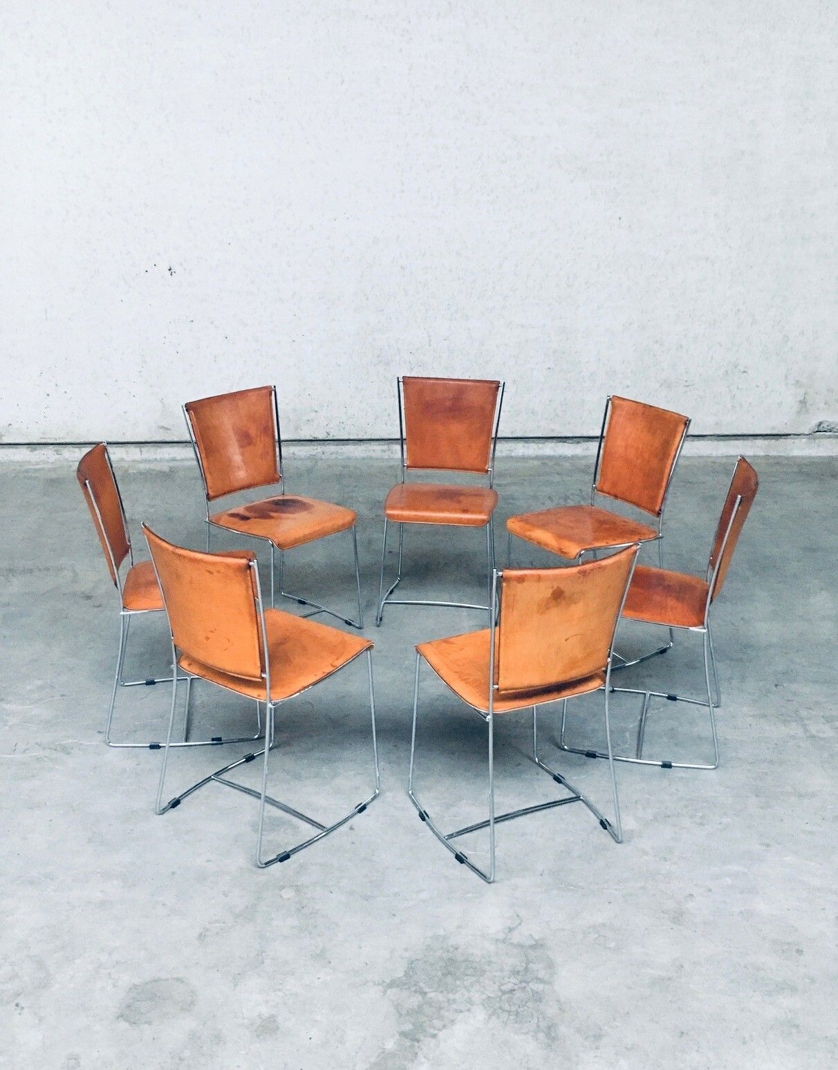 Furniture Postmodern Italian Design Leather Dining Chair Set By Segis, Italy 1990's photo