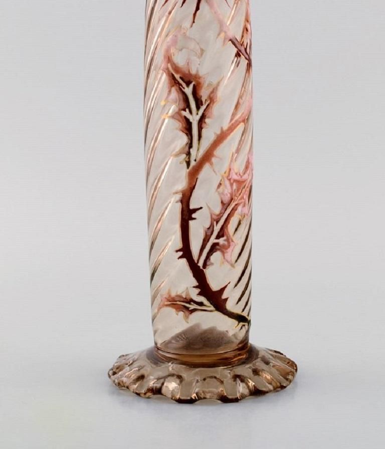 Early Emile Gallé Vase In Clear Frosted Art Glass With Thistle Pattern photo vinterior