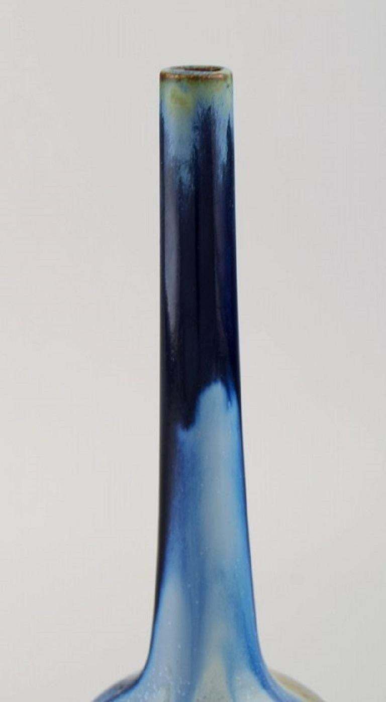 Gentil Sourdet, France, Long Necked Vase In Glazed Stoneware, Mid 20th C photo 415.0