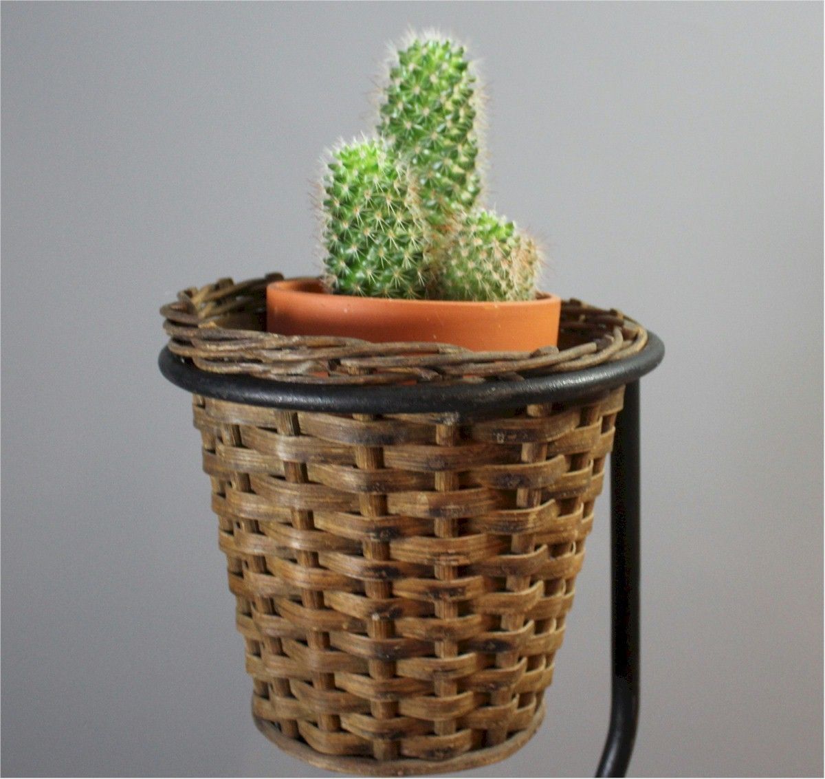 Mid Century French Wicker Planter On Iron Stand photo 190.0