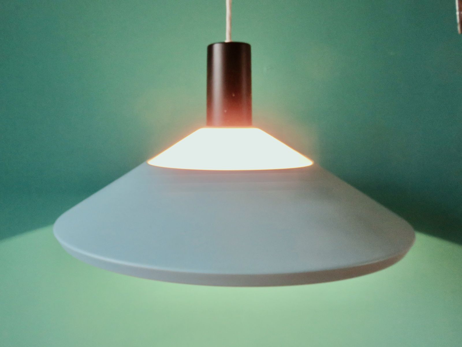 Light Blue, Black And White Pendant Lamp, Louis Poulsen. Denmark 1960 photo vinterior