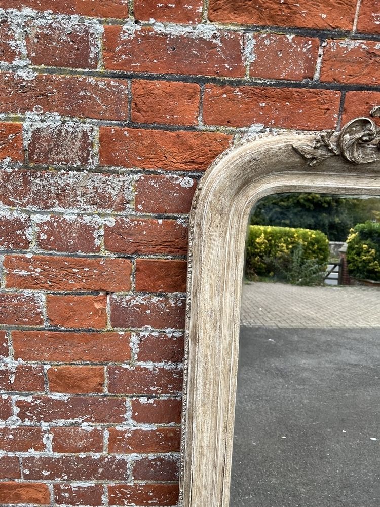 A Stunning Large Antique French 19th Century Carved Wood & Gesso Arched Top Painted Mirror photo furniture