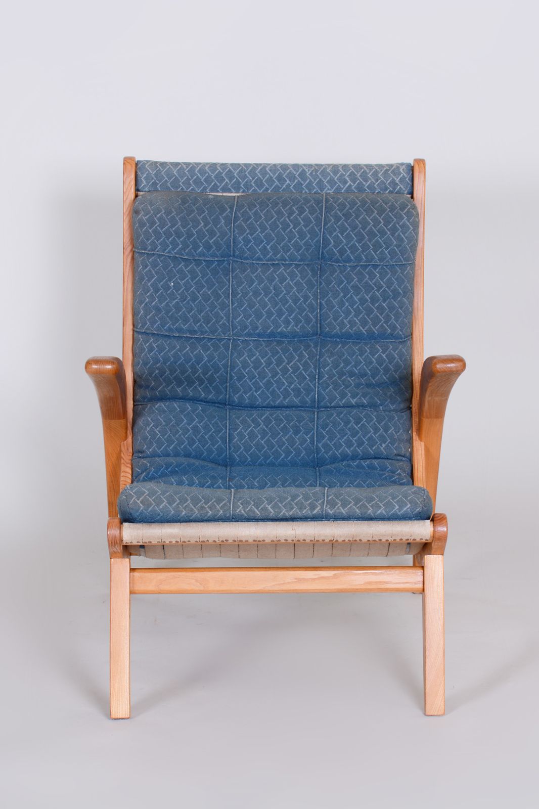 Pair Of Blue Mid Century Armchairs, Designed By Jan Vaněk In The 1950s. Ash. photo 500.0