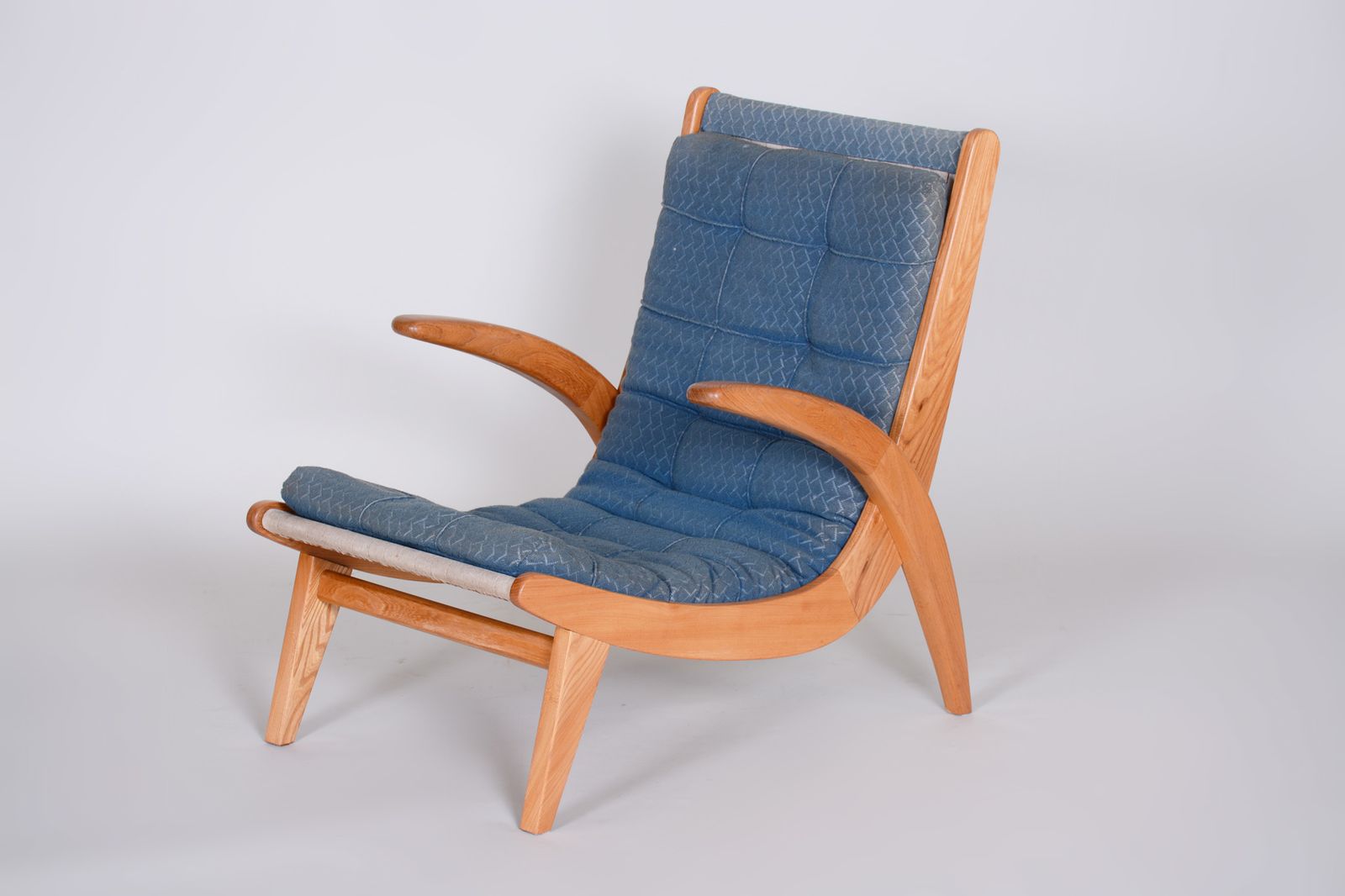 Pair Of Blue Mid Century Armchairs, Designed By Jan Vaněk In The 1950s. Ash. photo vintage