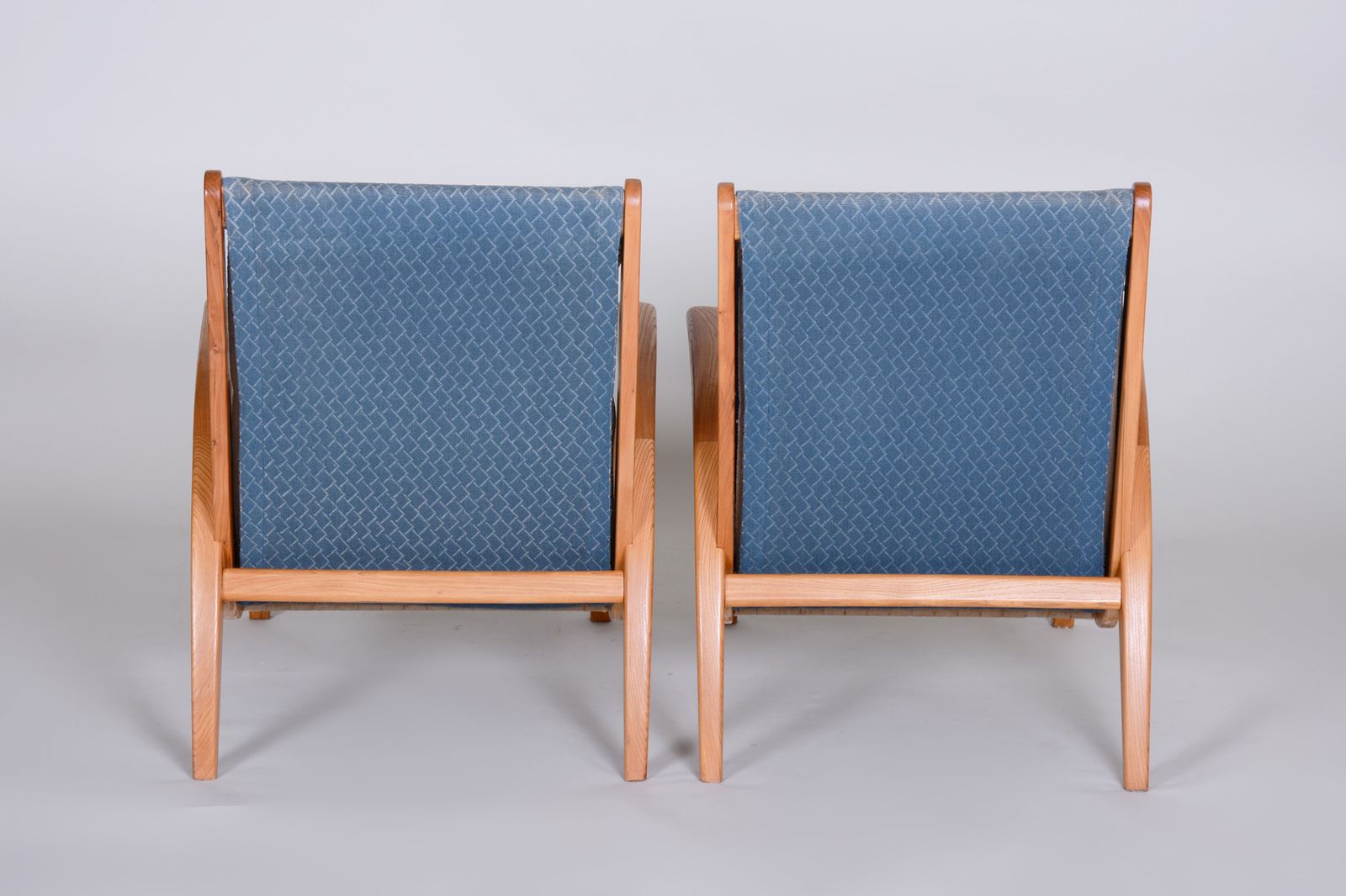 photo buy Pair Of Blue Mid Century Armchairs, Designed By Jan Vaněk In The 1950s. Ash.