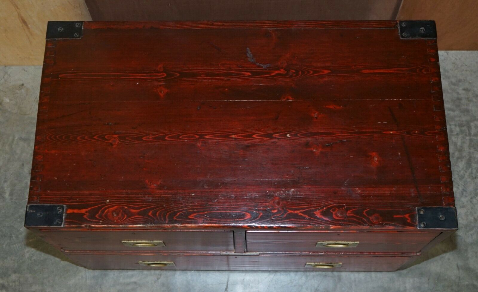 photo furniture Antique Victorian Pitch Pine Military Campaign Used Chest Of Drawers
