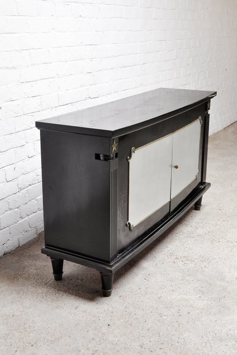 Art Deco Black Lacquer And Bronze Cabinet In The Style Of André Arbus, France, 1930s photo Furniture