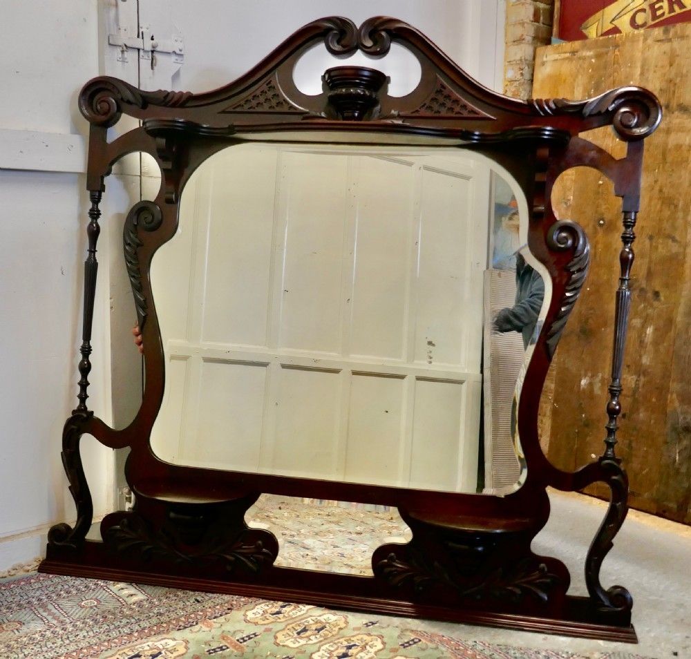 Large Chinese Chippendale Mahogany Overmantel