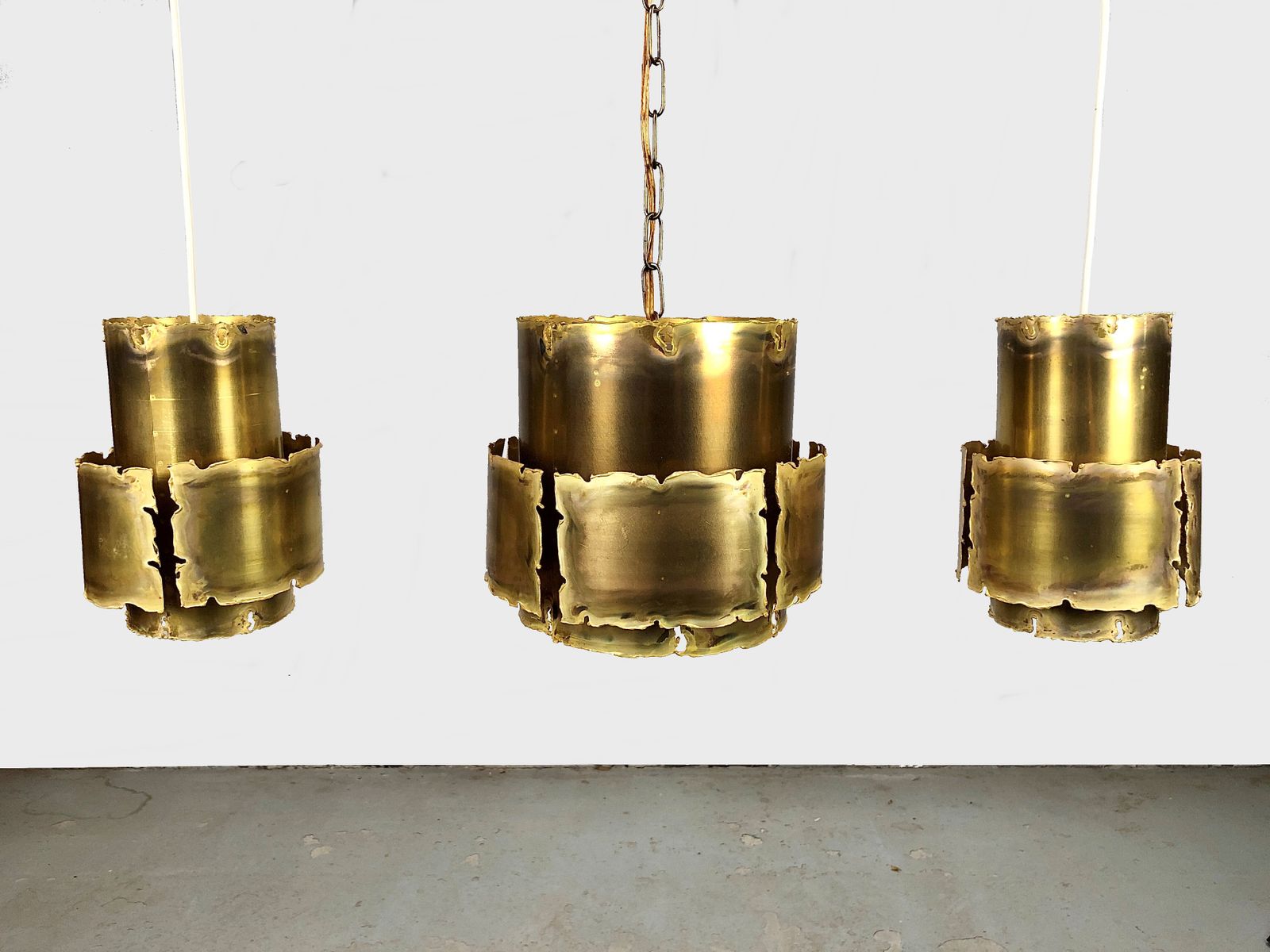 Set Of Three Danish Brutalist Style Pendants By Svend Aage Holm Sorensen   1960´S photo Lighting