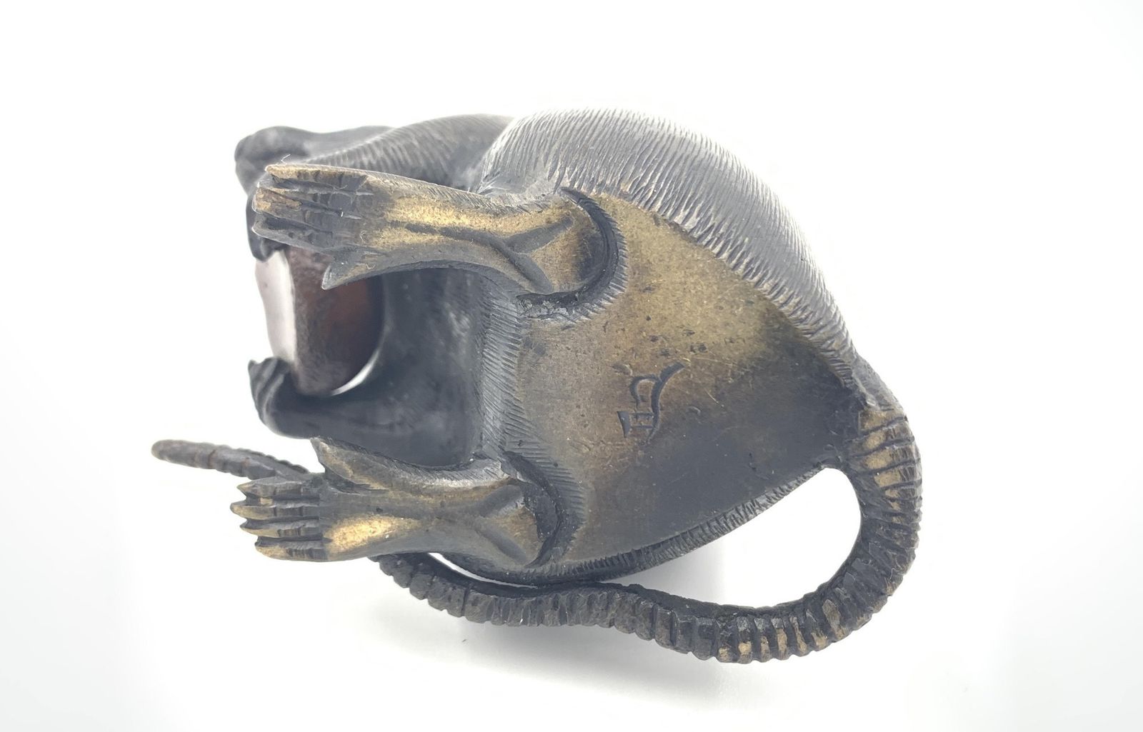 Late 19th Century Japanese Bronze Okimono Of A Rat Clutching A Chestnut, Meiji Period photo 1750.0