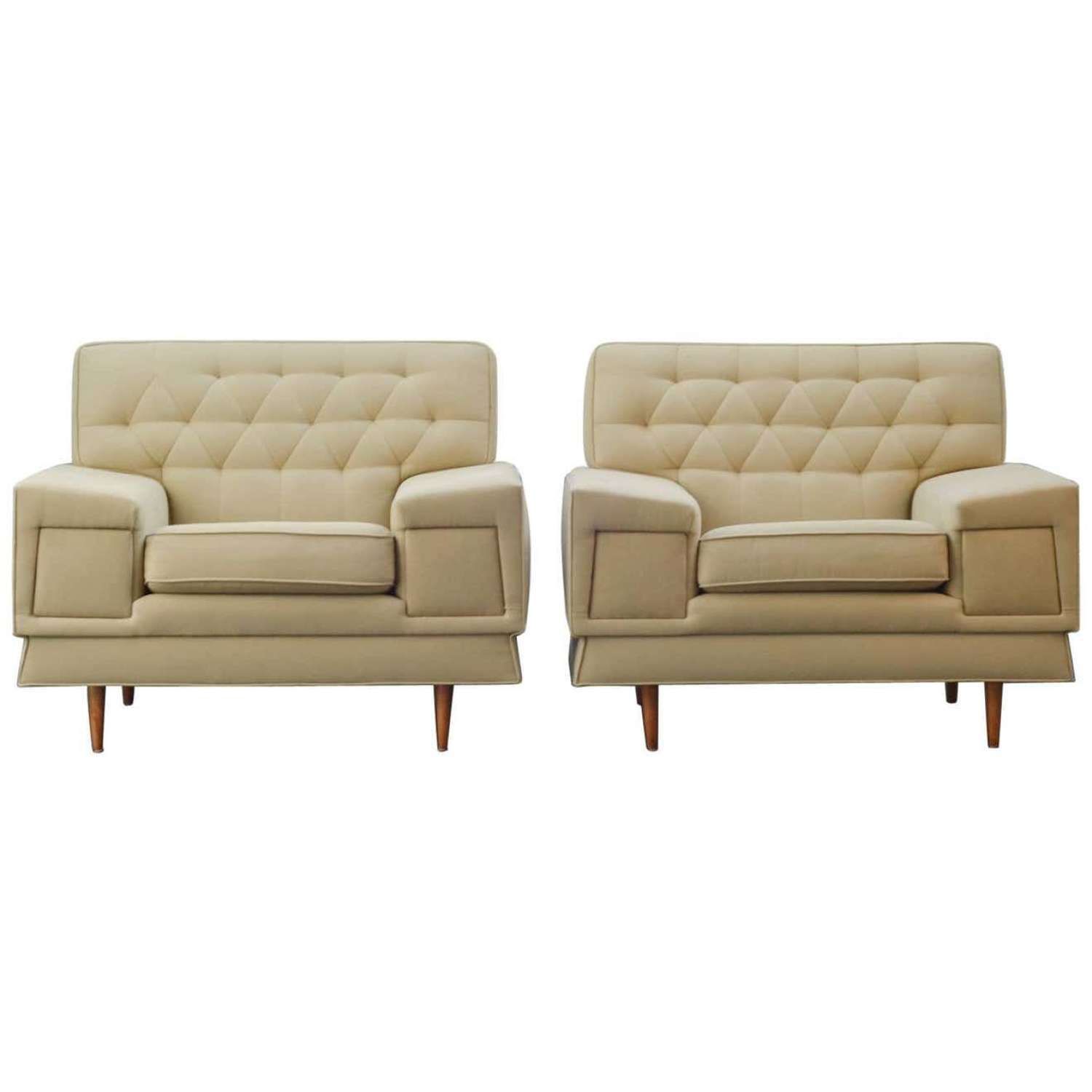 Pair Of Large Cream 1950's Club Chairs Attributed To Paul Mccobb