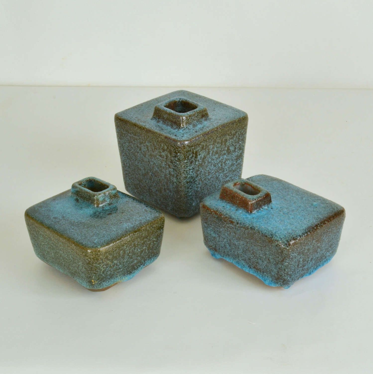 Set Of Six Block Vases In Purple And Turquoise Ceramic By Groeneveldt photo vinterior