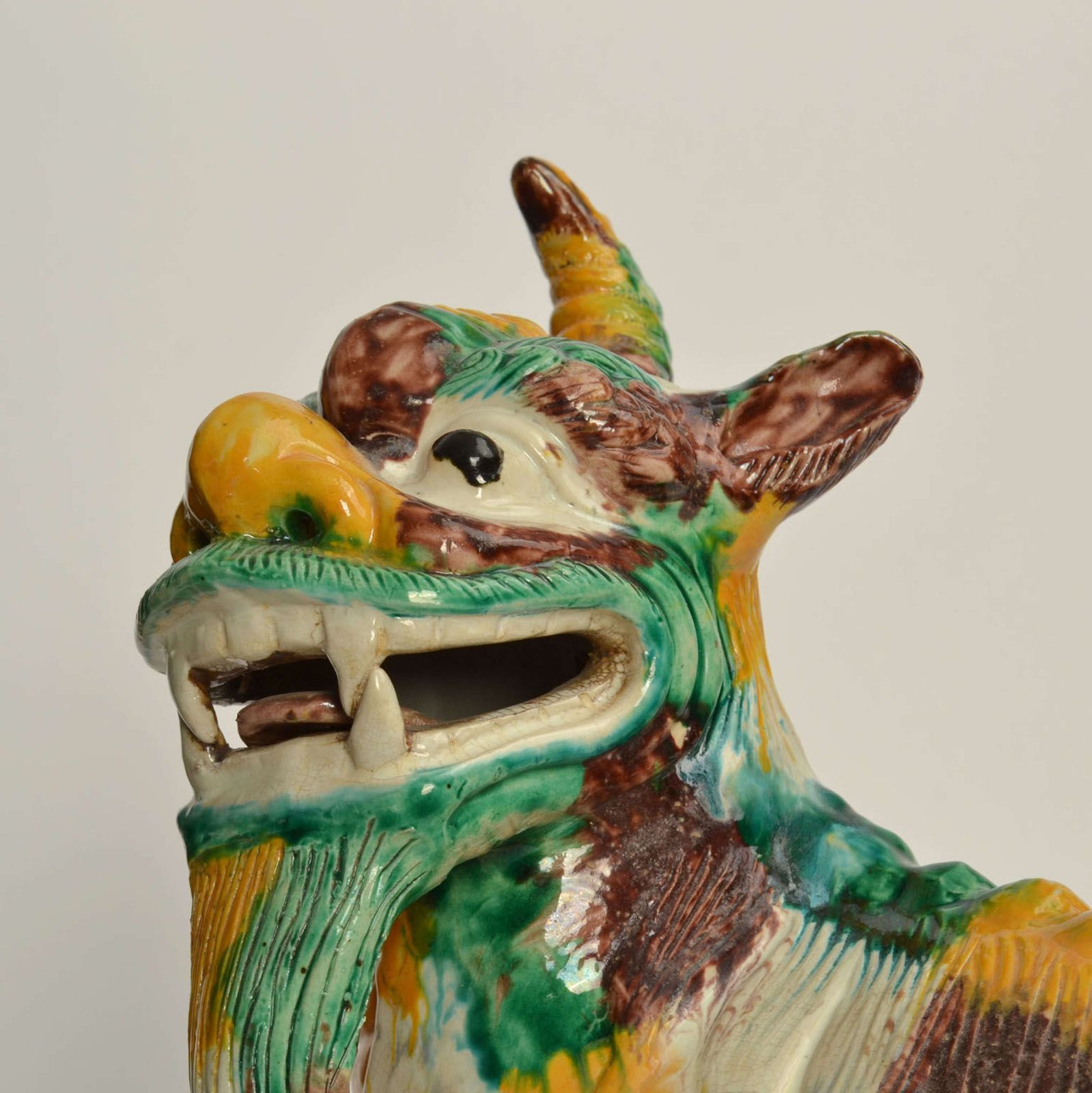 Art Pair Of Chinese Qilin 20th Century In Sancai Glazed Ceramic photo