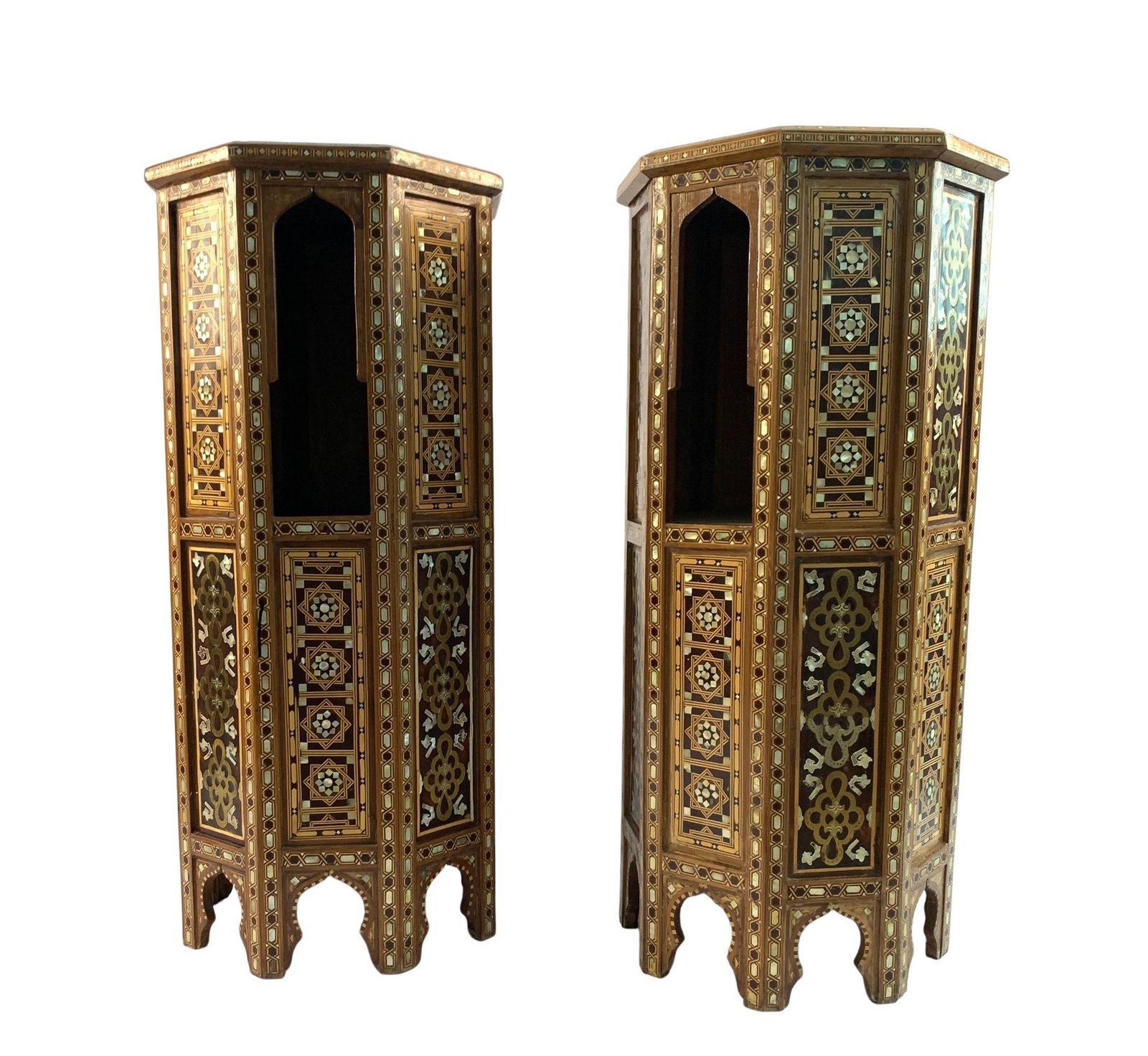 A Pair Of Ottoman Mother Of Pearl And Tortoiseshell Stands,19th Century